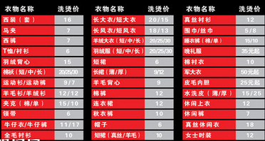 卡柏干洗店价格表