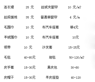 北京干洗店价格表